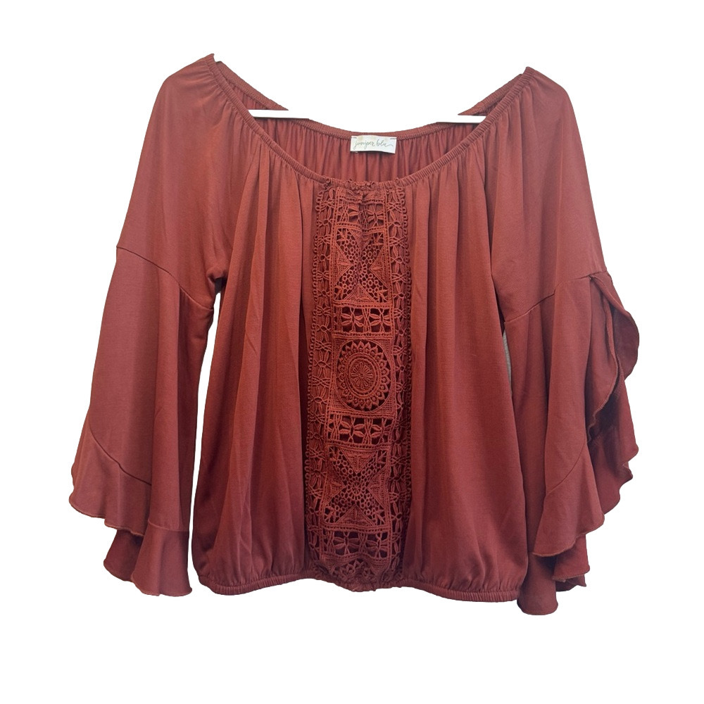 JUNIPER BLU Crochet Front Modal Boho Top